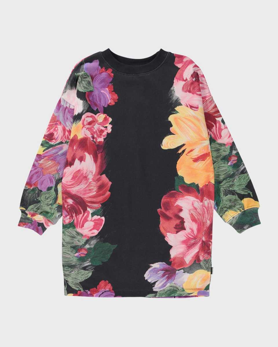Girl's Cyrella Rose-Print Fleece Dress, Size 3-6
